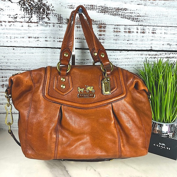 Coach Madison Audrey Satchel shoulder Hand Bag Rust Brown Leather Fall Purse - Picture 1 of 14
